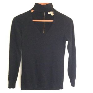 Black Cotton Blend Peekaboo Turtle Neck